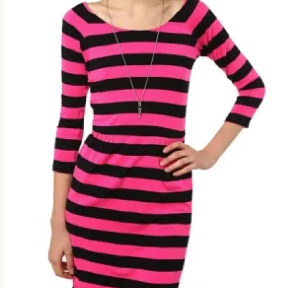 Coincidence & Chance (UO) Pink & Black Knit Striped Tulip Mini Dress Size L
